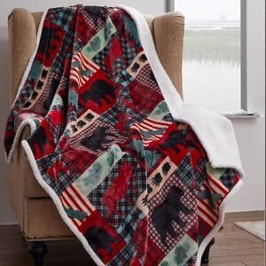 Christmas Lodge Sherpa Throw Blanket Plush Moose